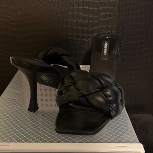 Nine West Black Braided Heeled Mules